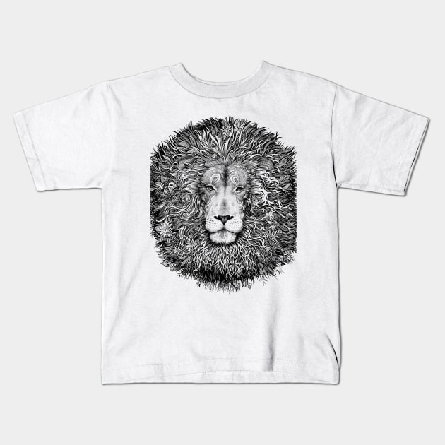 Majestic lion - black and white Kids T-Shirt by Saraknid